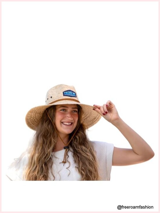 Stone-Washed Straw Lifeguard Hat with Drawstring - Packable Sun Hat for Beach